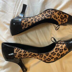 franco sarto bick leopard print square toe heels shoes